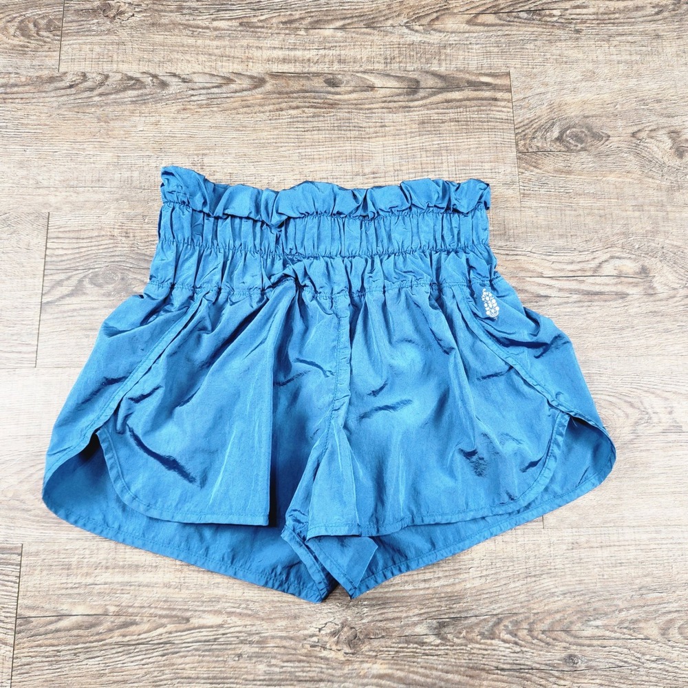 Free People Movement The Way Home Shorts Teal Blue High Waisted Smocked Small